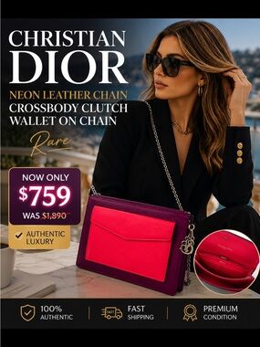 Christian Dior Neon Leather Chain Crossbody Clutch Wallet on Chain Rare